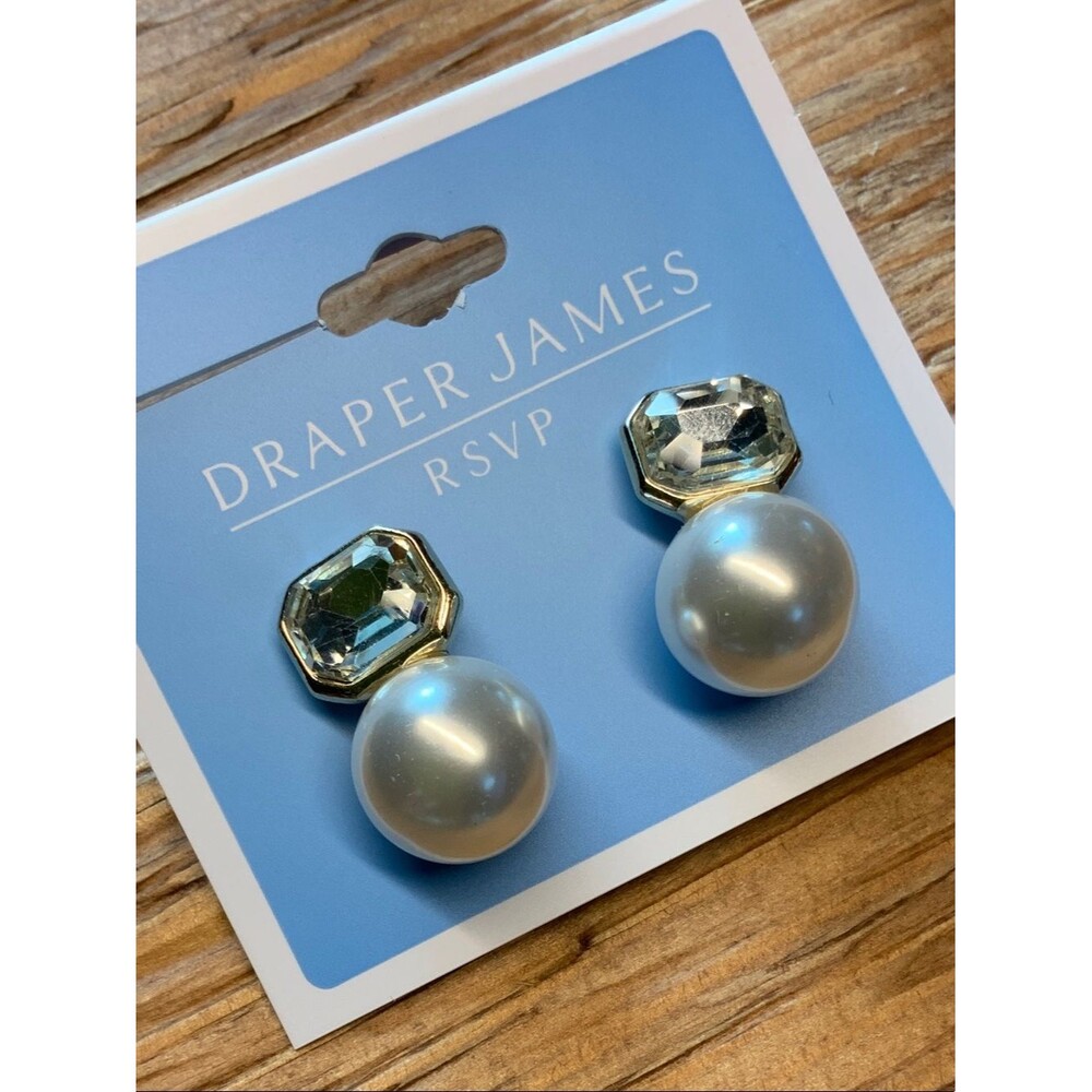 Draper James Pearl and Crystal in White and Gold Drop Earrings